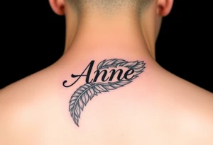 the name Anne in a phoenix feather tattoo idea