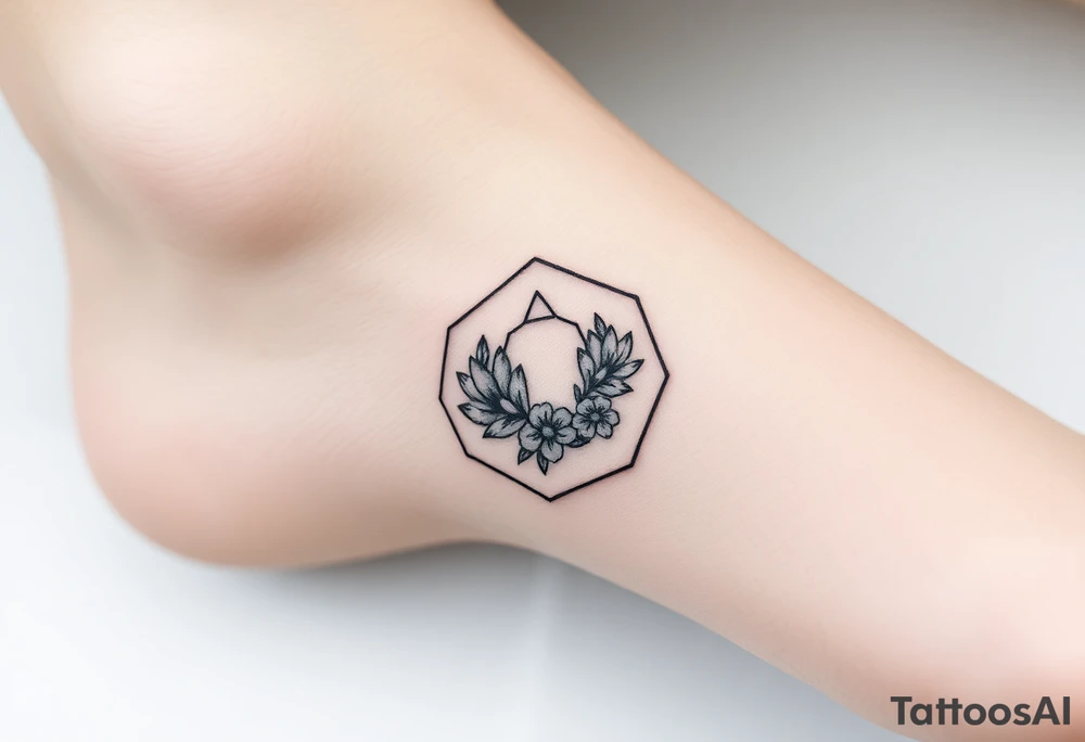 Hexagon with a constellation sign for Leo,  larkspur and water lilies in the center tattoo idea