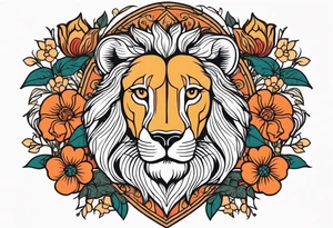 lion with lamb
vintage tattoo style old school traditional bold color simple with flowers surrounded tattoo idea