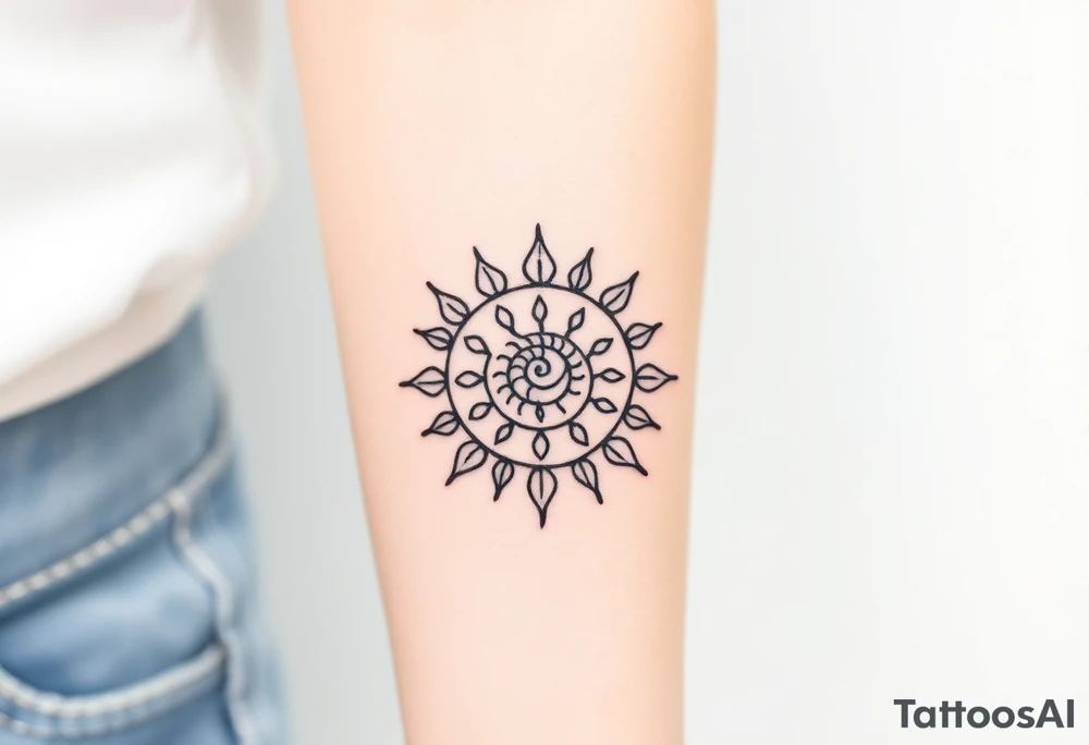 Fibonacci sun spiral shell tattoo idea