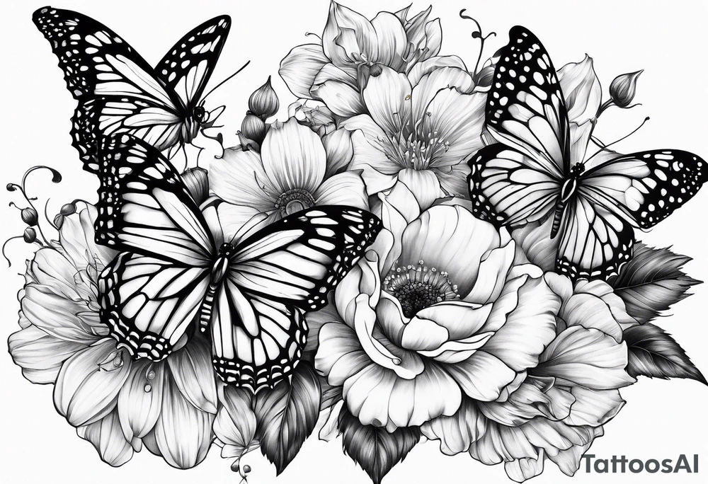 Butterflies and flowers with mythical fairies tattoo idea Butterflies and flowers with mythical fairies tattoo idea
