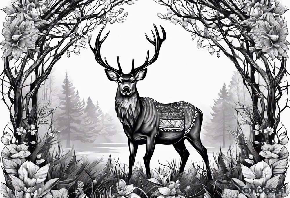 Recurve bow hunting deer tattoo idea