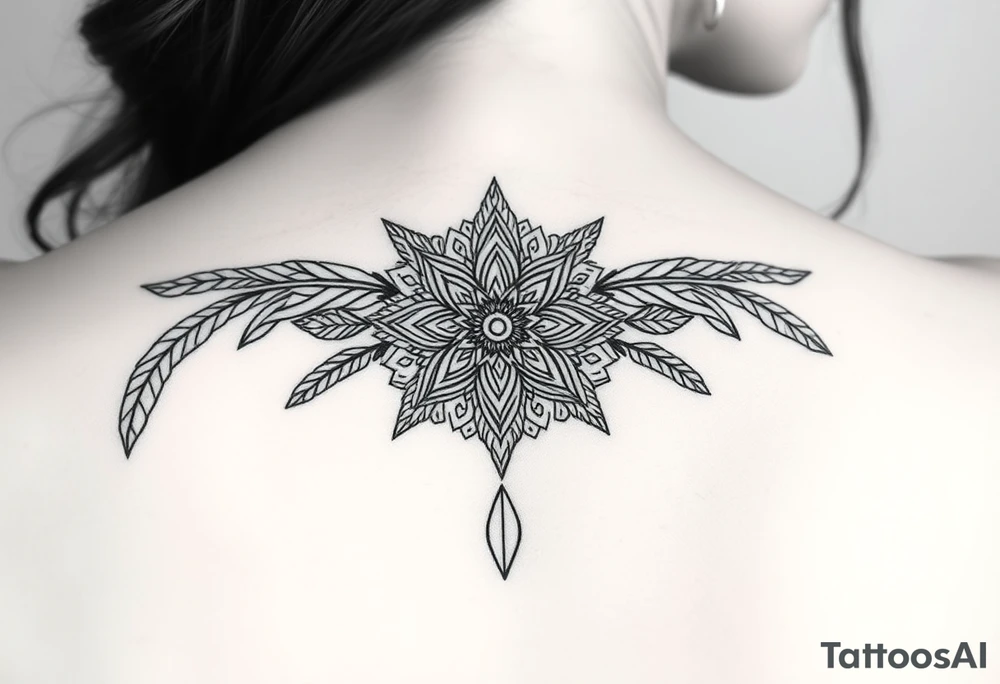 spiritual feathers ornamental mandala shaman tattoo idea