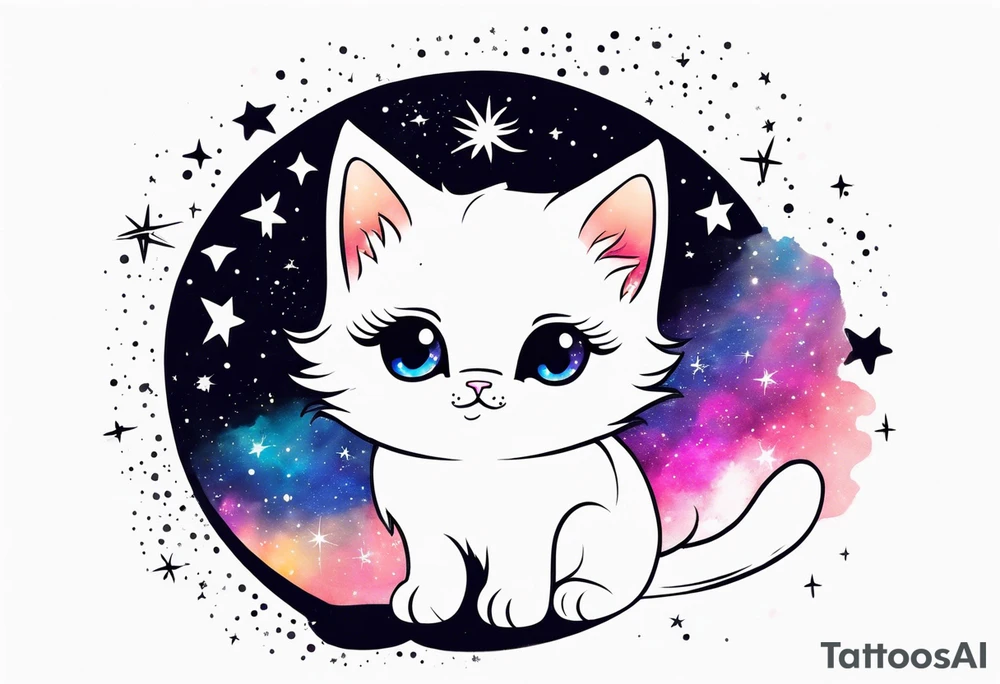 Cute kitten and galaxy tattoo idea