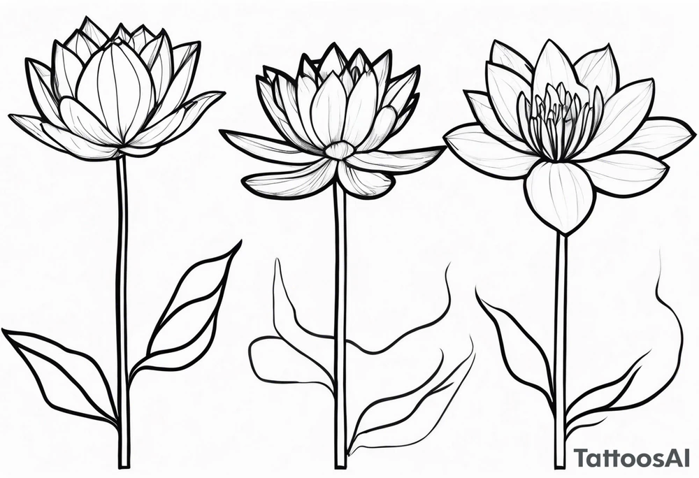 3 simple water lillie’s in a row becoming more bloomed tattoo idea