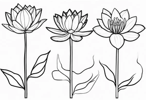 3 simple water lillie’s in a row becoming more bloomed tattoo idea