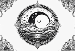 mezcla de sol luna y mar con estrellas brillantes tattoo idea