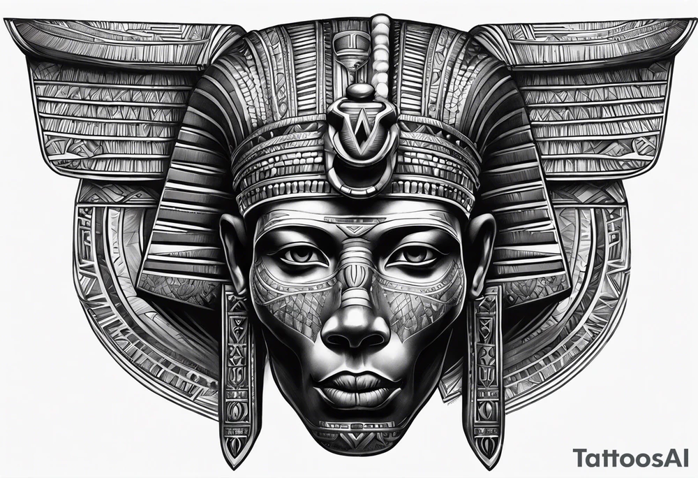 Black pharaoh skull realistic tattoo idea