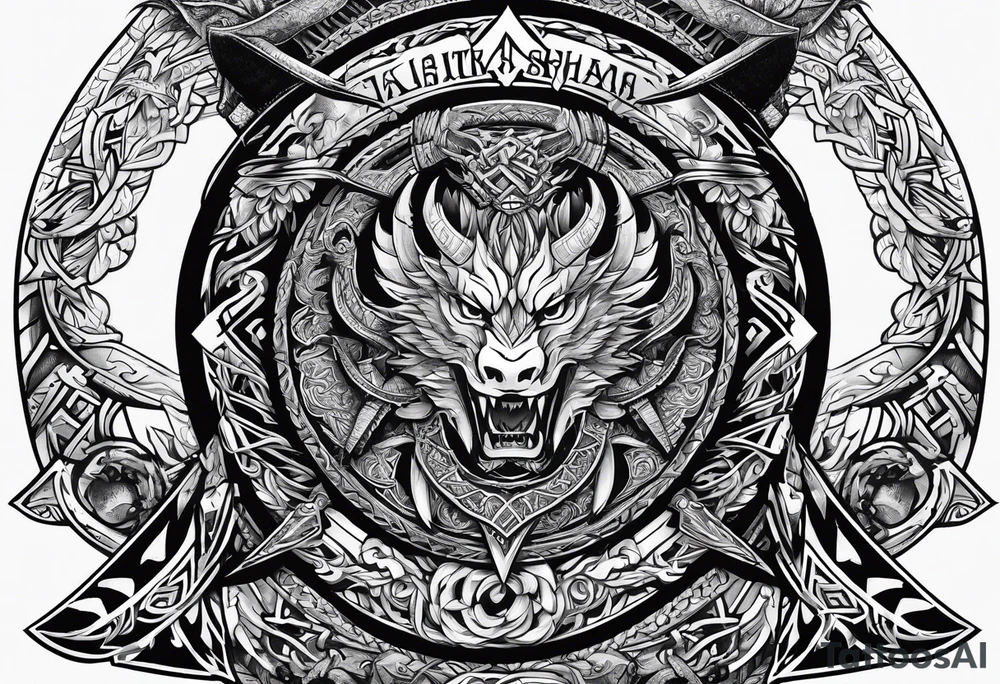 Valhalla sword shield long ship dragon head axe Valknut tattoo idea