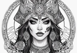 kali ma, alien goddess, valkrye, aries, pirate, divine feminine, zenza resonance, pachamama, lotus azul, blank panther, eagle, skull, 5D, nueva gaya, dna 12, left side chest tatoo tattoo idea