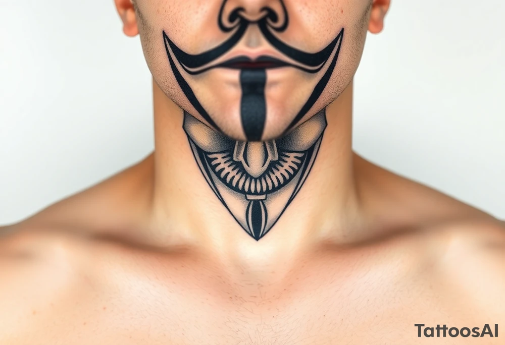 Anonymous hacker mask tattoo green and black color black hat hacker front neck tattoo idea