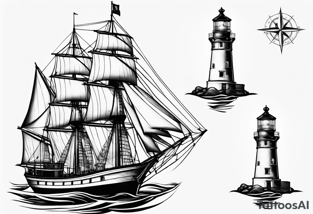 maritime lighthouse with 2 large sails attached. tattoo idea maritime lighthouse with 2 large sails attached. tattoo idea