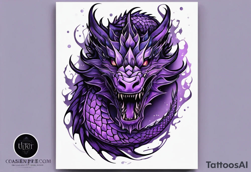 Purple eldritch dragon arm sleeve tattoo idea