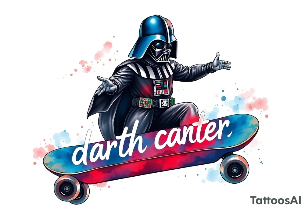 Darth Vader skateboarding >
blue & red
skateboard say "darth carter" tattoo idea
