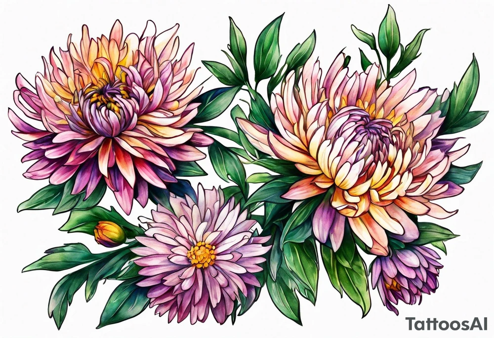 Chinese symbol strength September birth flower aster love mother tattoo idea