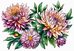 Chinese symbol strength September birth flower aster love mother tattoo idea
