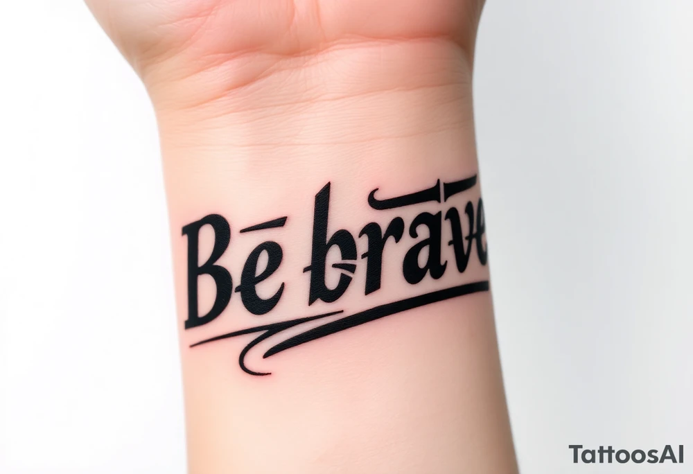 Be brave" written in Dauntless-inspired typography, with battle scars scratched into the letters tattoo idea