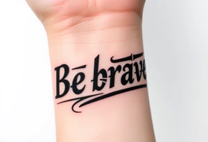 Be brave" written in Dauntless-inspired typography, with battle scars scratched into the letters tattoo idea