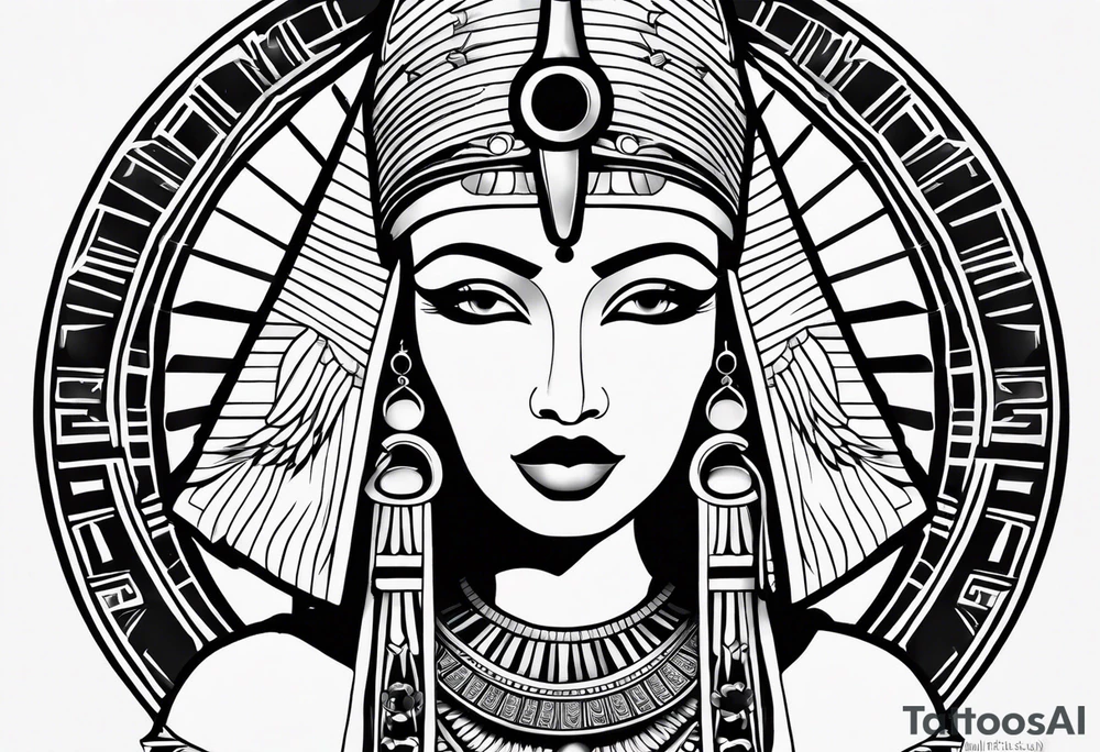 black and white Egyptian goddess Isis tattoo idea