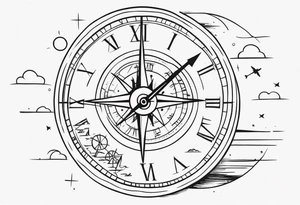 Very Simple tattoo combining elements of time, travel, and direction. tattoo idea