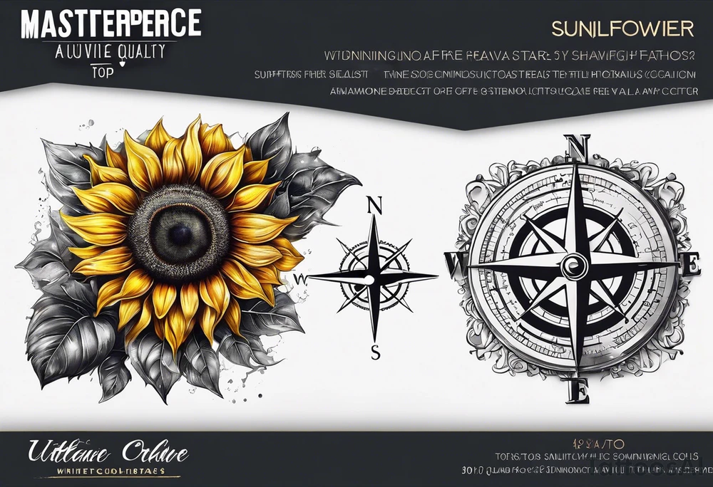 Sunflower next to a compass tattoo idea