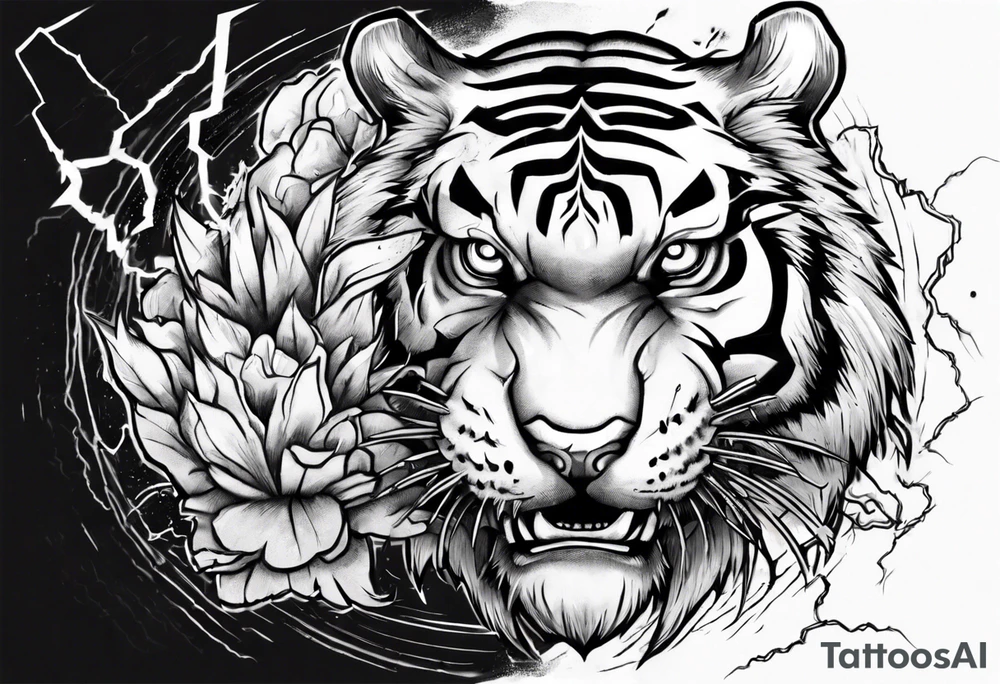 A tiger surrounded by lightning for a forearm sleeve. Also leaving room for a symbol to be below the tiger tattoo idea
