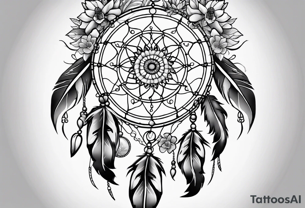 dream catcher with flowers tattoo idea