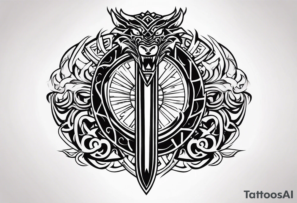 Valhalla sword shield dragon axe Valknut tribal tattoo idea Valhalla sword shield dragon axe Valknut tribal tattoo idea