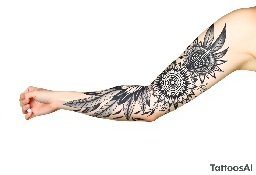 spiritual feather indian mandala shaman tattoo idea