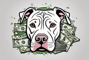 A pit bull with wads of cash in his mouth and the letters “A.O.” Over the dog tattoo idea