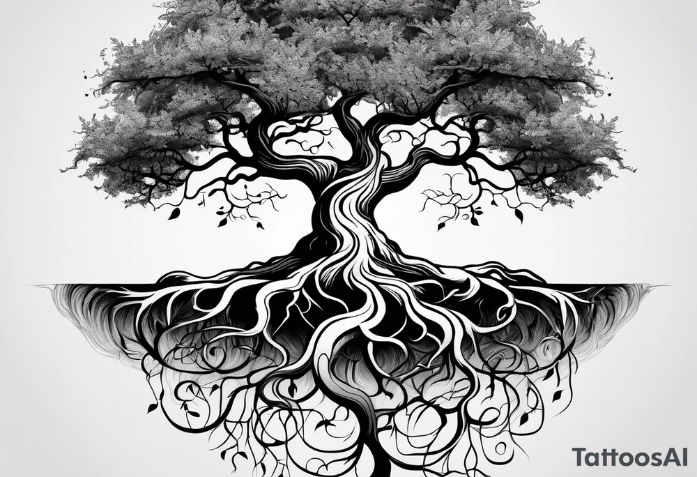 a tree with roots with the text of "Deep roots are not reached by the frost." around it tattoo idea
