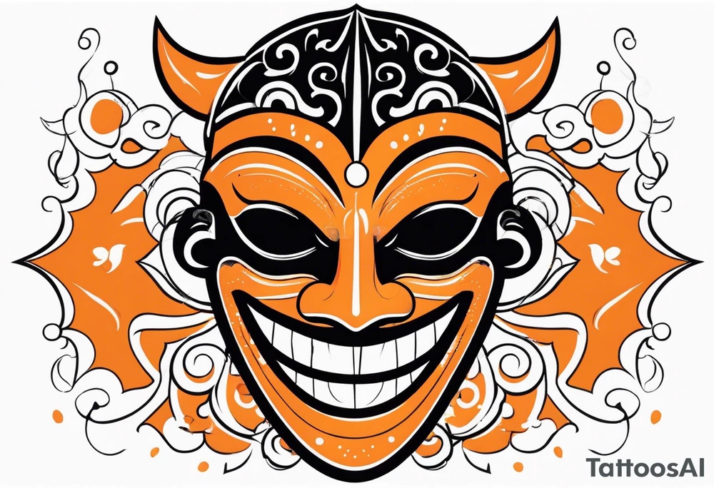 Laughing mask that is orange and black simplistic tattoo idea