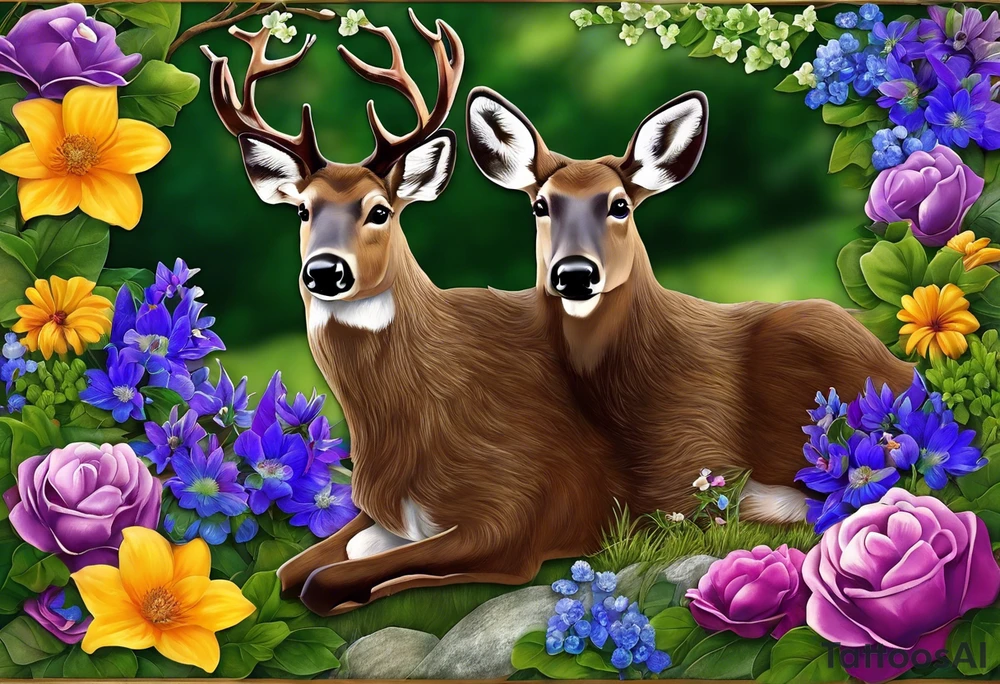 to memorialize my late mom. 
Her name is Robin. She loved mountains, wildlife (mooses, birds etc) and dogs. Her favorite colors were kobalt blue, purple and green. She was very creative and had an eye for design. Favorite song was Rocky mountain high. She loved plants and flowers too. 
I'd like the design to  be black outline, a stand alone image with no background. 
Design for my forearm and fist tattoo idea