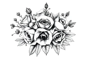 vintage bouquet of wild roses and meadow flowers with morning dew tattoo idea