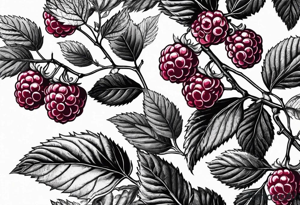 a long raspberry branch that focuses on line work. symbolizes making jam tattoo idea