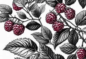 a long raspberry branch that focuses on line work. symbolizes making jam tattoo idea