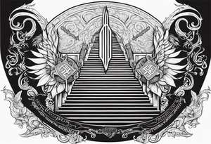 Valhalla mist fire sword shield stairs tattoo idea