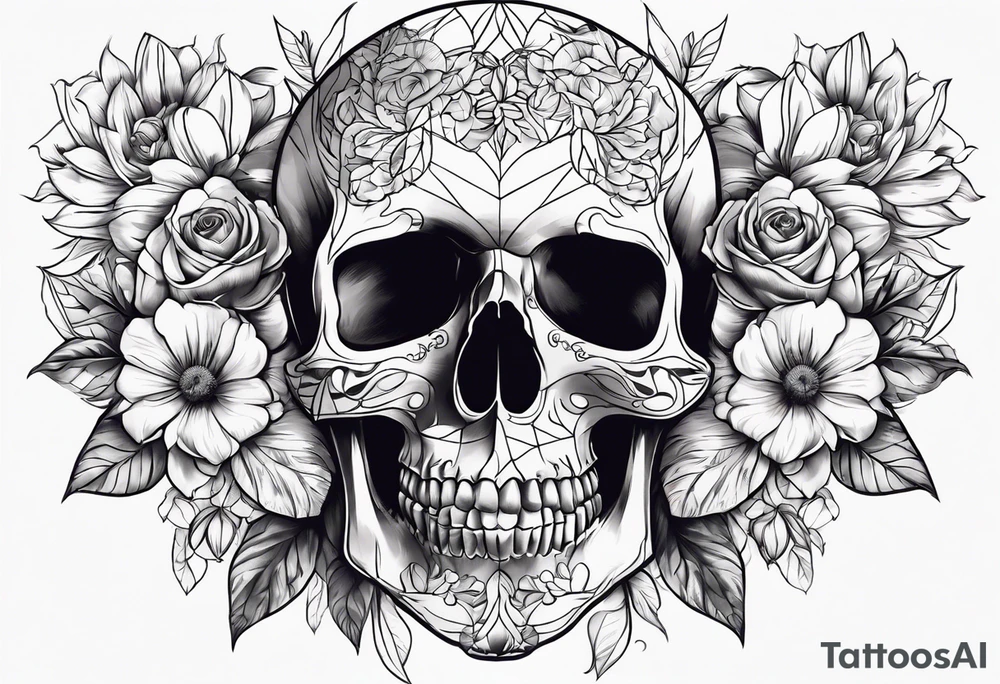 Flowers and skull tattoo idea