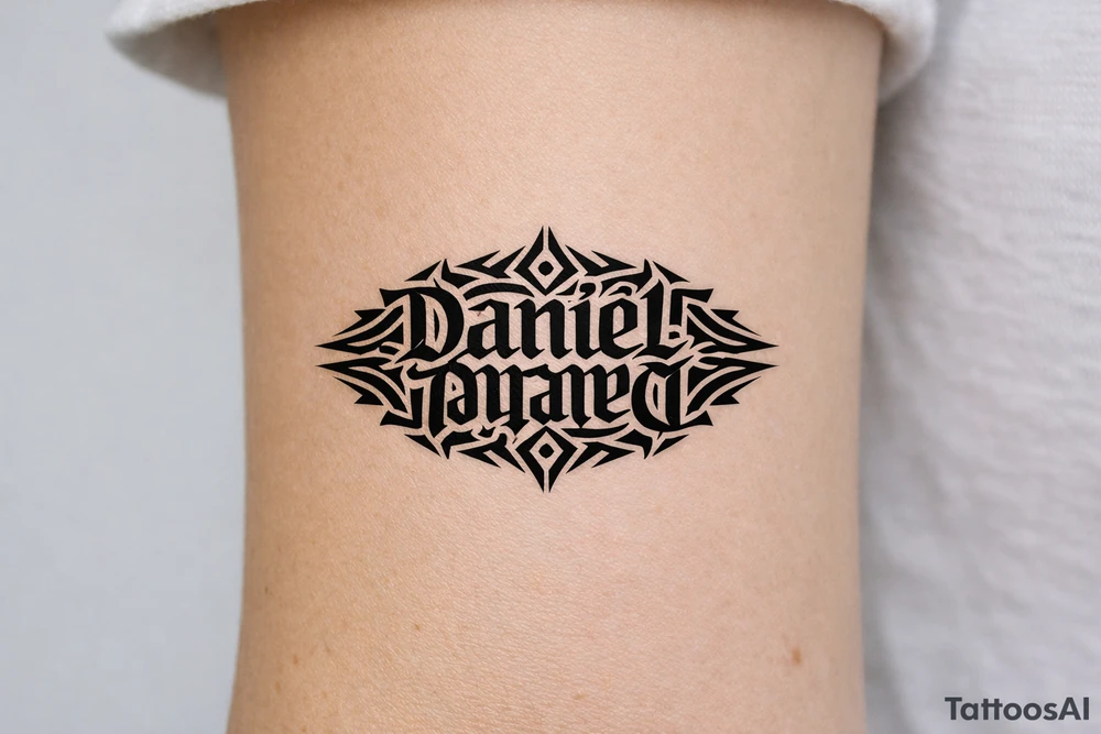 an ambigram of Daniel and Valerie - when its flipped over its the other name tattoo idea