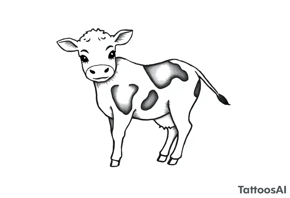 small cute black and white patched baby cow tattoo idea