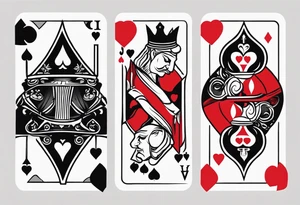 one combined tatto in minimalistic style with icon style three king of spades and icon style one queen of hearts. extreme minimalstic and few lines. much more minimlastic and fewer lines tattoo idea