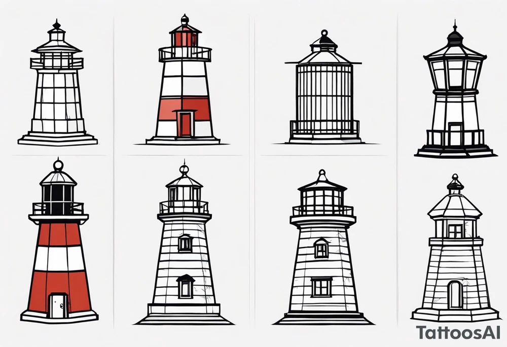 farol marítimo desenhado com linhas bem finas e geométricas e desenho com moldura redonda. bem minimalista tattoo idea