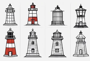 farol marítimo desenhado com linhas bem finas e geométricas e desenho com moldura redonda. bem minimalista tattoo idea