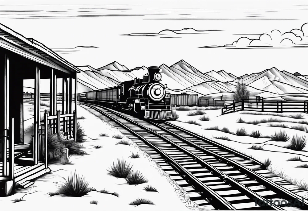 Western with train tracks tattoo idea