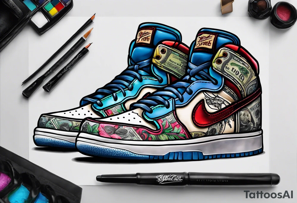 detroit , sneakers , money tattoo idea