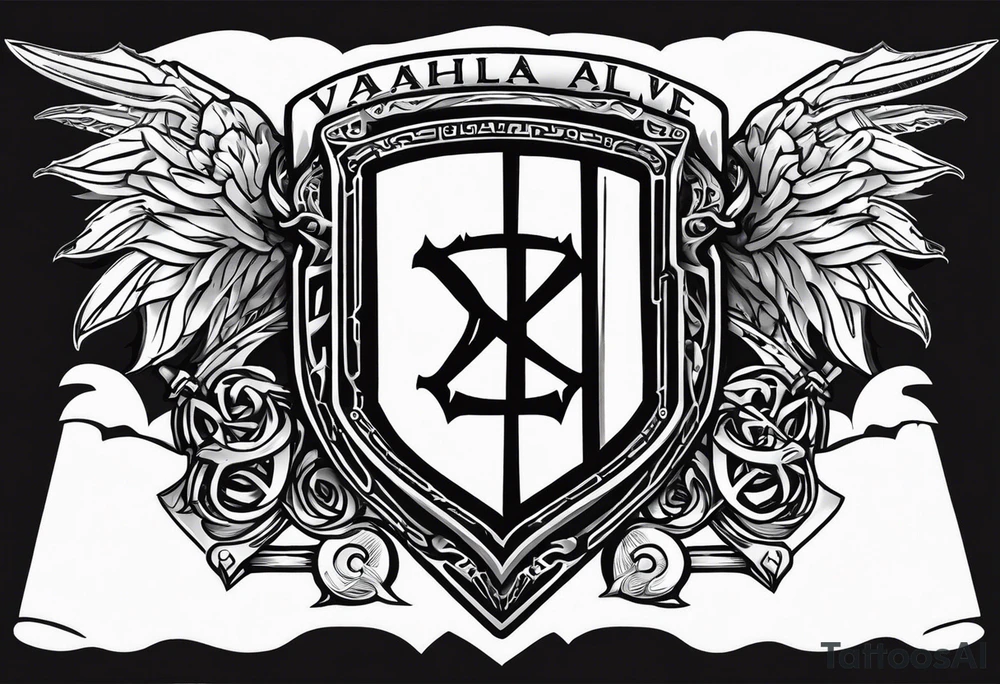 Valhalla shield sword axe stairs tattoo idea
