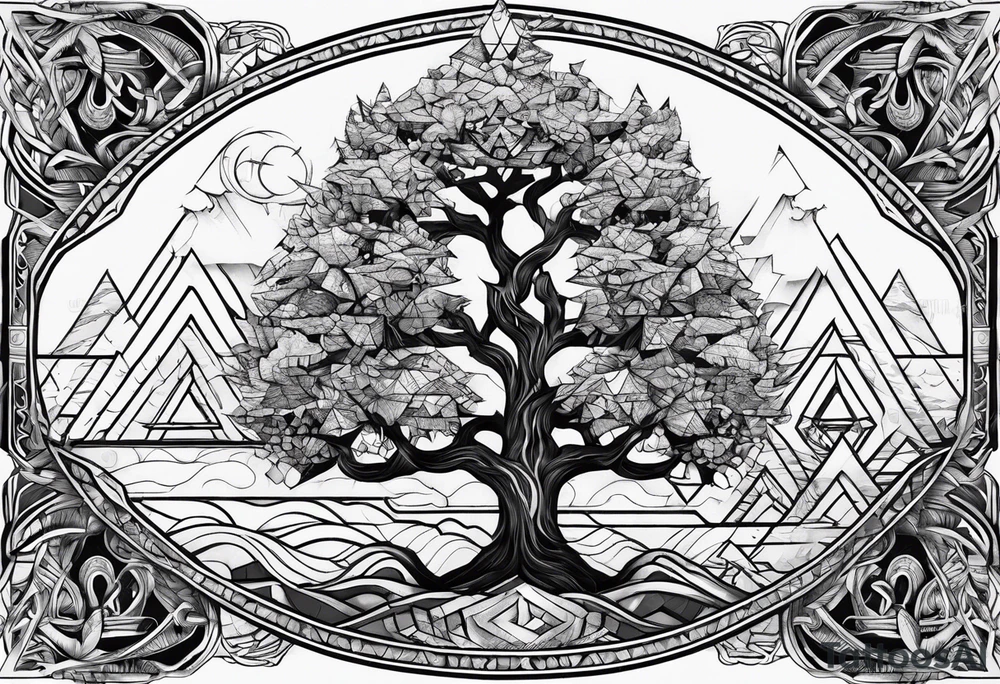Viking tree with triangles tattoo idea