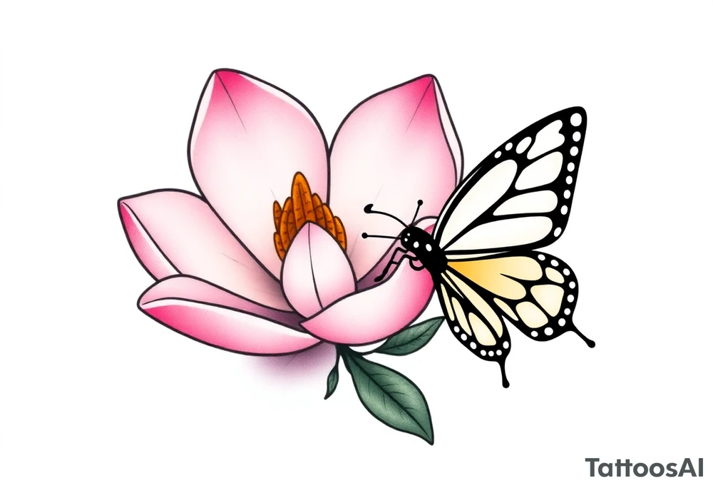 Magnolia flower, butterfly tattoo idea