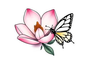 Magnolia flower, butterfly tattoo idea