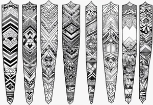 Mix match geometric pattern full leg sleeve male tattoo idea